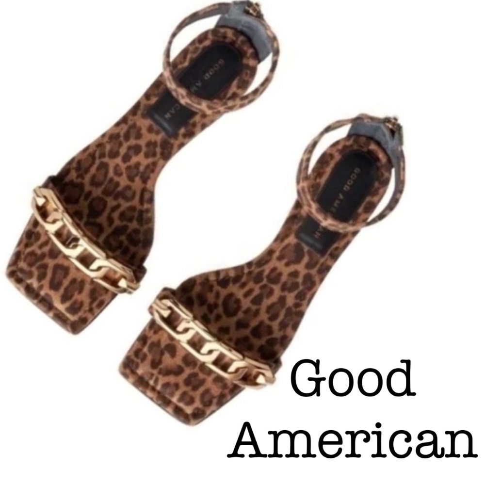 New Good American Ankle Strap Leopard Print Sandal Size 7 1/2